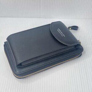 Forever Baellery Korea Black Cross Body Bag Wallet Phone Holder NEW 7x4in